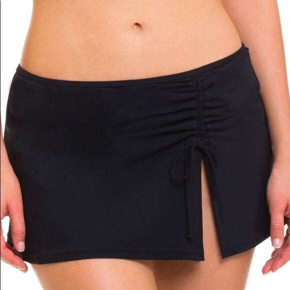 Profile By Gottex Tutti Frutti Periwinkle Black Sz 14 Side Shirred Swim Skirt - Picture 1 of 5